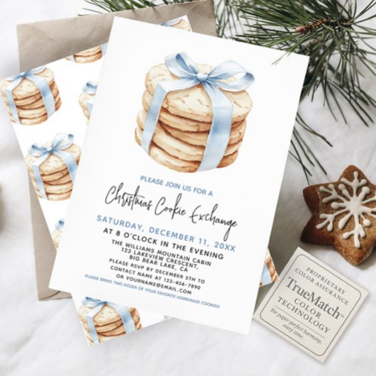 Kerst Cookie Exchange Party Schattige Blue Bow Kaart