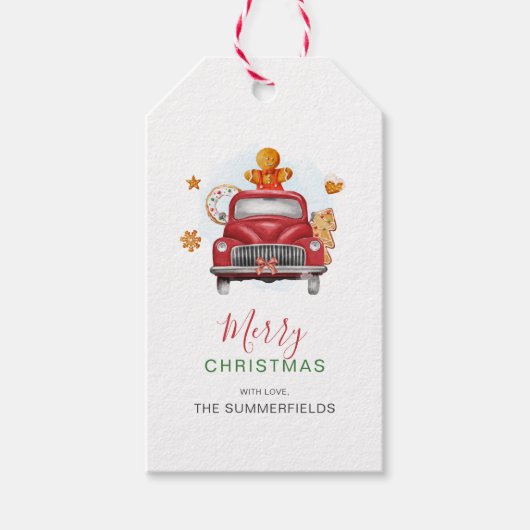 Kerst Cookie Swap Gingerbread Truck Waterverf Cadeaulabel (Voorkant)