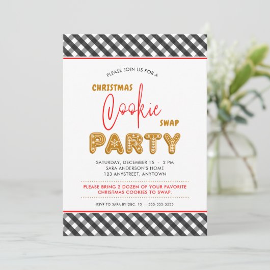 Kerst Cookie Swap Party Kerst Plaid Kaart (Staand voorkant)