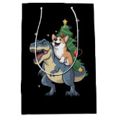 Kerst Corgi Dinosaurus Boom Rex Vakantie Kerstmis Medium Cadeauzakje (Voorkant)