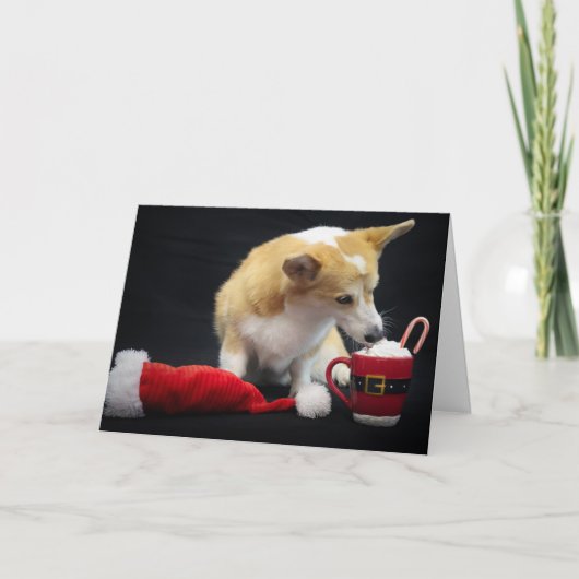 Kerst Corgi Eet Witte Slagroom Kaart (Voorkant)