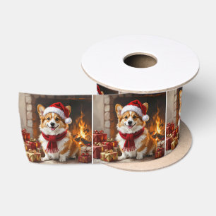 Kerst Corgi Hond bij de Haard Lint