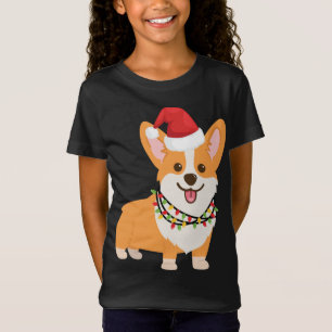 Kerst Corgi Hond met Santa Hoed en Kerstmis L T-shirt