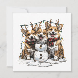 Kerst Corgi Honden Sneeuwman Feestdagenkaart