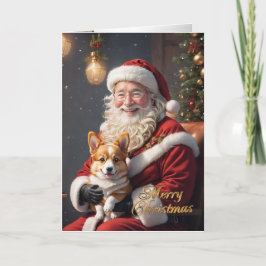 Kerst Corgi met Kerstman Feestdagen Kaart
