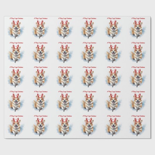 Kerst Corgi met rendiergewei springen Cadeaupapier (Vlak)