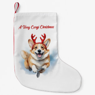 Kerst Corgi met rendiergewei springen Kleine Kerstsok