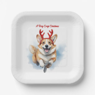 Kerst Corgi met rendiergewei springen Papieren Bordje