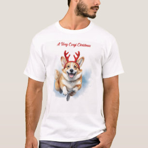Kerst Corgi met rendiergewei springen T-shirt