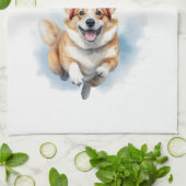 Kerst Corgi met rendiergewei springen Theedoek (Gevouwen)