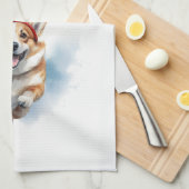 Kerst Corgi met rendiergewei springen Theedoek (Quarter Fold)