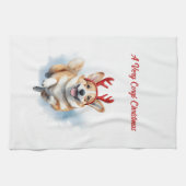 Kerst Corgi met rendiergewei springen Theedoek (Horizontaal)