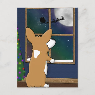Kerst Corgi op raam Feestdagenkaart