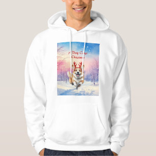 Kerst Corgi Rendiergewei springen in de sneeuw Hoodie