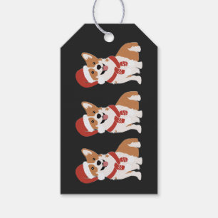 Kerst Corgi Verfijnd Zwart Cadeaulabel
