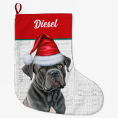 Kerst Corso Hond met Naam Woof Achtergrond Grote Kerstsok (Voorkant)