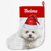 Kerst Coton de Tulear Naam Woof Achtergrond Grote Kerstsok (Achterkant)