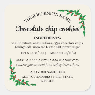 Kerst Cottage Wet Ingredientenlabel Vierkante Sticker