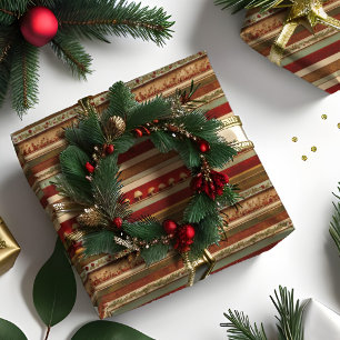 Kerst Cottagecore Mushroom Red Stripe Patroon Cadeaupapier