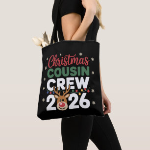 Kerst Cousin Crew 2026 Rendier Sneeuwvlokken Draagtas