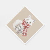 Kerst Cream Red White Peppermint Fox Servet (Hoek)