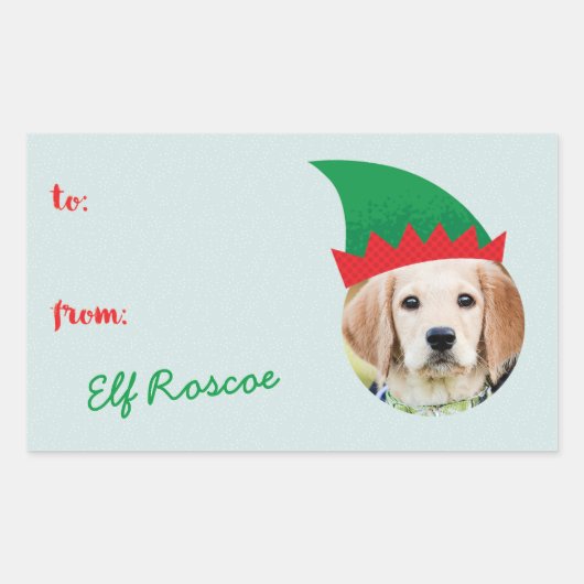 Kerst Crew Elf Pet Foto Vakantie Gift Label (Voorkant)