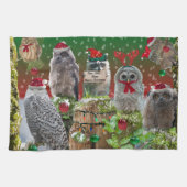 Kerst Critters Owls and Raccoon Theedoek (Horizontaal)