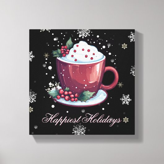 Kerst Cup van warme chocolademelk vakantie | Black Canvas Afdruk (Voorkant)