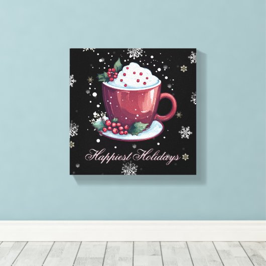 Kerst Cup van warme chocolademelk vakantie | Black Canvas Afdruk (Insitu (Houten vloer))