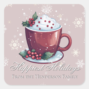 Kerst Cup Warme Chocolademelk Blush Roze Vierkante Sticker