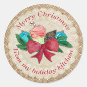 Kerst cupcake boog pinecone uit de keuken van ronde sticker