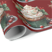 Kerst Cupcake Wit Frosting Holly Red Berries Cadeaupapier (Rol Hoek)