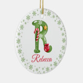 Kerst Custom Initiaal Monogram Familie Keepsake Keramisch Ornament (Rechts)