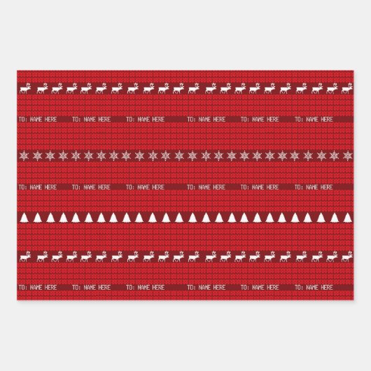 Kerst Custom Naam Rood Wit Gebreide Trui Inpakpapier Vel (Voorkant 3)