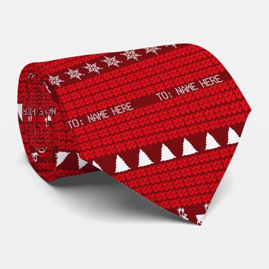 Kerst Custom Naam Rood Wit Gebreide Trui Stropdas (Opgerold)