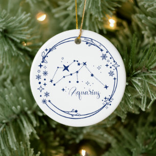 Kerst Custom Naam Waterman Zodiac Sign Blauw Keramisch Ornament