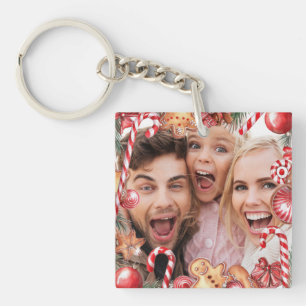 Kerst Custom Twee Foto Dubbelzijdig Acryl Sleutelhanger
