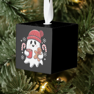 Kerst Cute Ghost Iced Coffee Retro Kerstmis Coffee Kubus Ornament