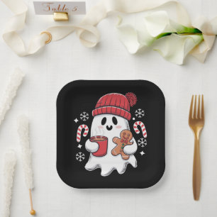 Kerst Cute Ghost Iced Coffee Retro Kerstmis Coffee Papieren Bordje