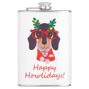 Kerst Cute Grappige Hond Dachshund Howlidays 8 oz Heupfles