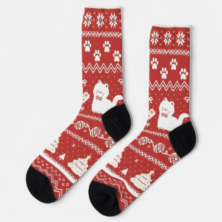 Kerst Cute Kat Rood Fair Isle Vakantie Sokken
