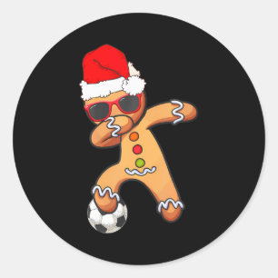 Kerst Dabbing Gingerbread Voetbal Grappige Mannen Ronde Sticker