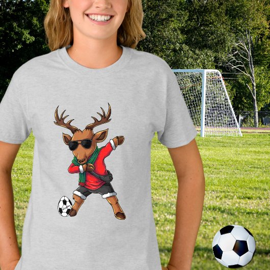 Kerst Dabbing Herten Voetbal & Kindernaam T-shirt