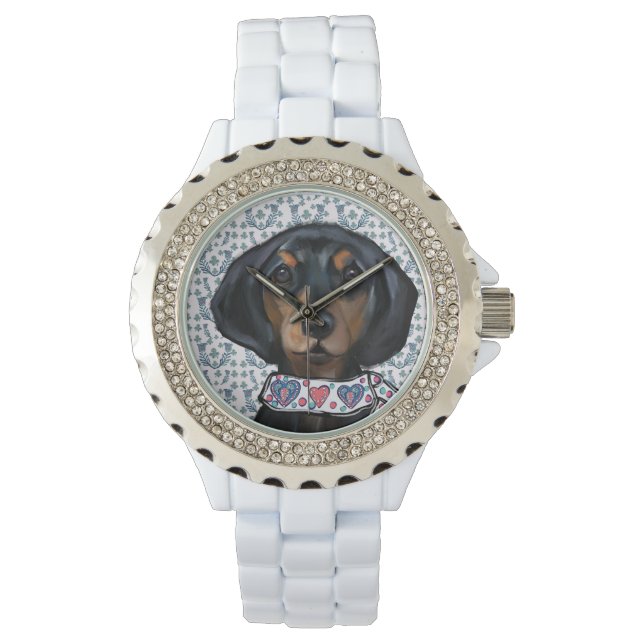 Kerst Dachshund Art Horloge (Voorkant)