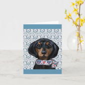 Kerst Dachshund Art Kaart (Gele Bloem)