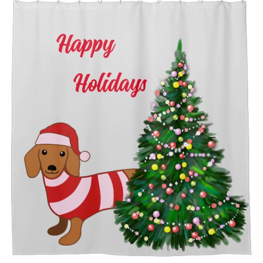 Kerst Dachshund Douchegordijn (Voorkant)