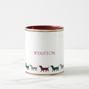 Kerst Dachshund Hond Buffel Plaid Minimalist Mok