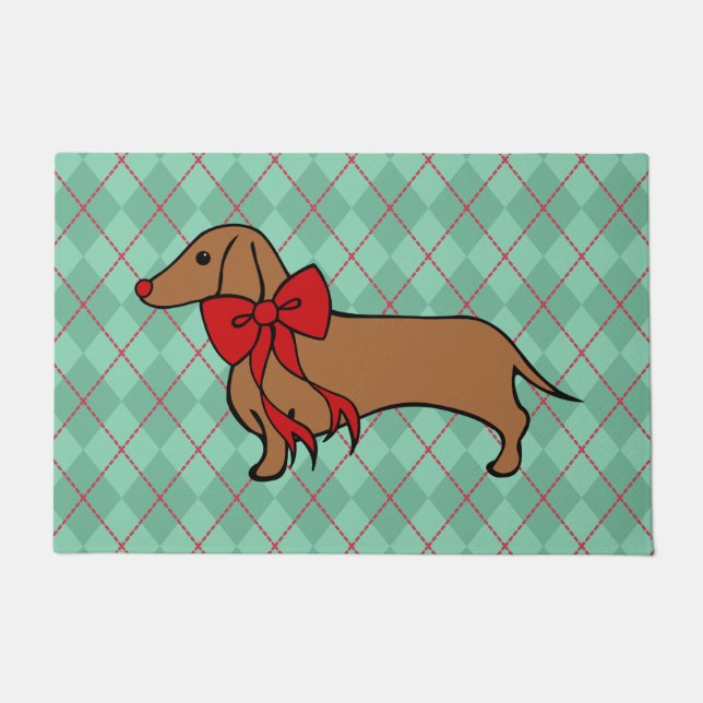 Kerst Dachshund Welkom Deurmat Rug (Voorkant)