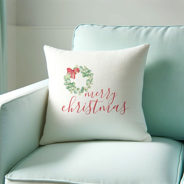 Kerst Decor Boerderij Vakantie Kussen (Christmas decor farmhouse holiday pillow unique watercolor art by Victoria Grigaliunas DoTellABelle)