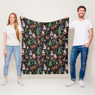 Kerst decoratieve patroon met zwarte achtergrond fleece deken